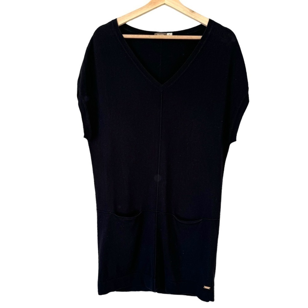 Roots Cashmere Silk Cotton Blend V-Neck Cap Sleeve Sweater Dress Black Women's M